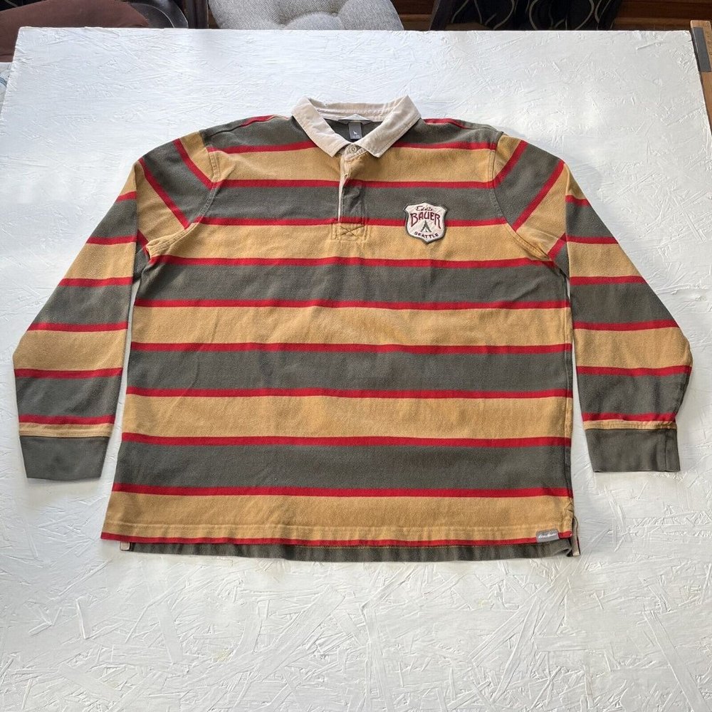 VTG Eddie Bauer Colorblock Polo Rugby Men's Shirt Size M gray red tan
